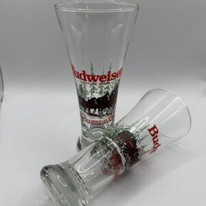 Vintage Budweiser King of Beers Clydesdales Holiday Beer Glasses